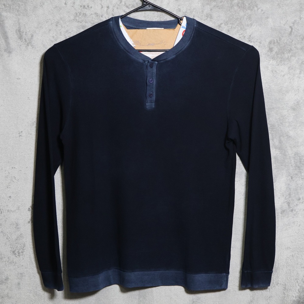 Cotton Citizen Shirt Mens XL Navy Blue Henley Long Sleeve Supima Modal USA Made